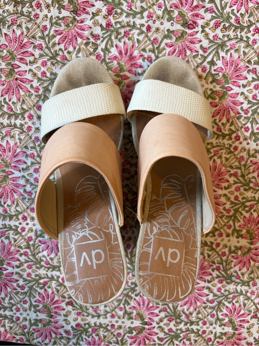 Target Beige & Cream Two-Band Slide Mules